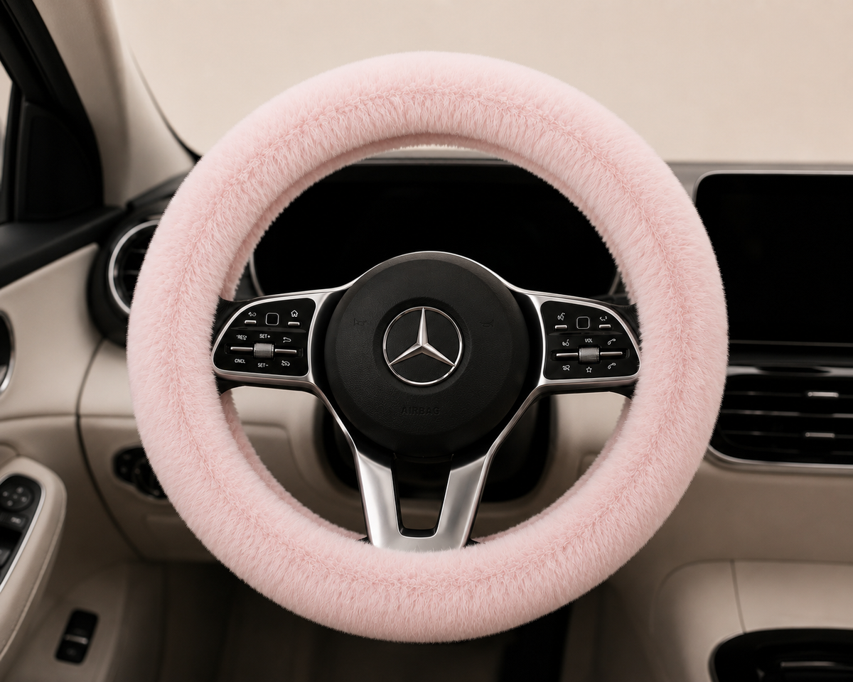 Powder Pink Plush Faux Fur Steering Wheel Cover