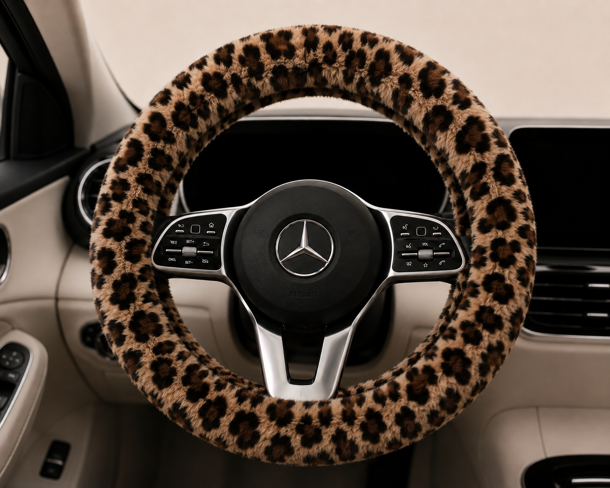 Leopard Plush Faux Fur Steering Wheel Cover